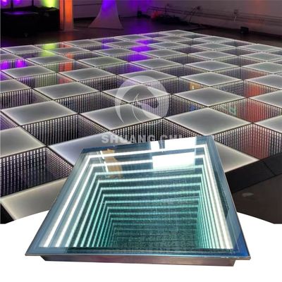 Buiten huwelijksfeest Glas dansvloer met 3D neon spiegel licht en RGB kleur mengsel
