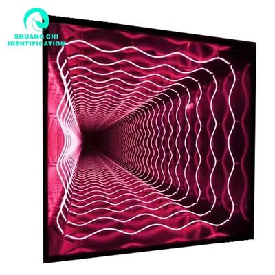 Gepersonaliseerde grootte Glasmateriaal Neonspiegel voor technologisch licht en schaduw oneindig
