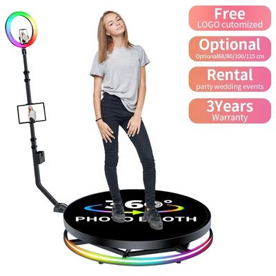 80-120 cm draaiende stand vierkant LED ring fotobooth met sterk metaal gehard glas