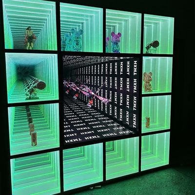 2024 Luxe houten LED licht neon spiegel display case voor wand gemonteerd wijnkast