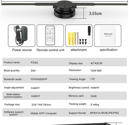 Grote 180cm 3D Hologram Projector Fan met 4 Blades 1.692MM Pixel Pitch Wifi App Control
