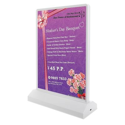 A4 / A5 oplaadbare acryl led tafelmenu display holder met 8000K kleurtemperatuur