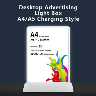 A4 / A5 oplaadbare acryl led tafelmenu display holder met 8000K kleurtemperatuur