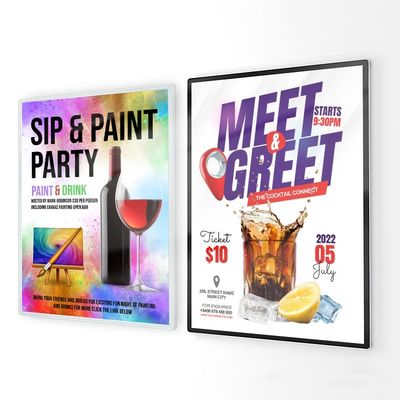 Wandmontage Aluminium Snap Frame voor restaurantmenu en Ultra Thin Light Box Display